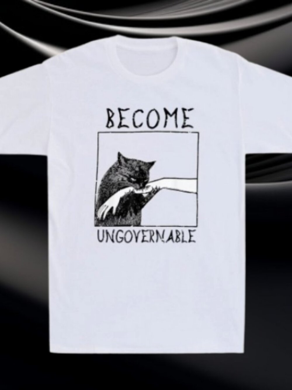 Become Ungovernable Funny Black Cat Biting Hand Shirt